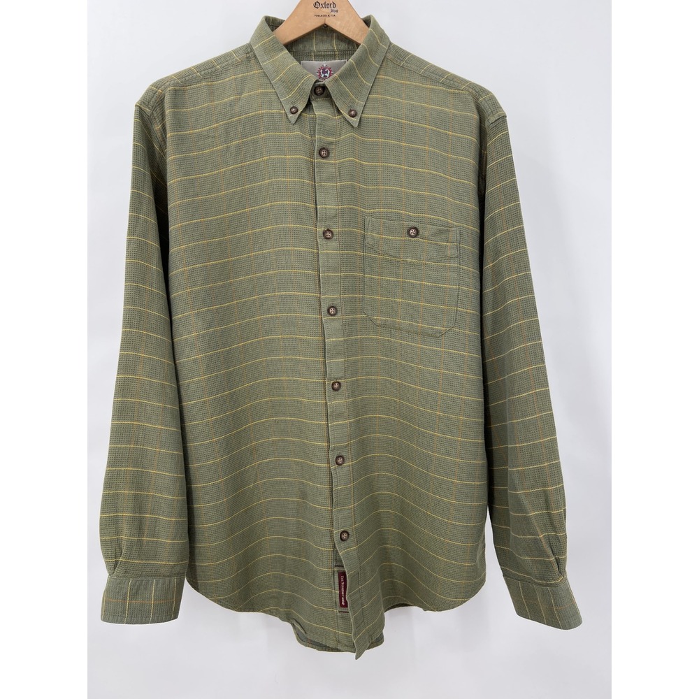 The Territory Ahead Mens XL Green Waffle Knit Windowpane Plaid Button Up Shirt